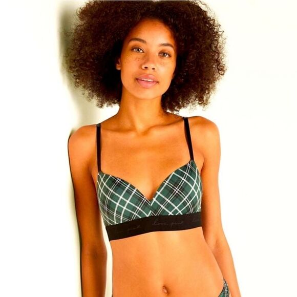 PINK Victoria's Secret Green Plaid Wear Everywhere Wireless Push Up Bra - Picture 15 of 16